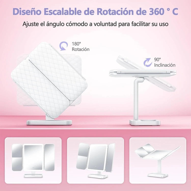 Triple Espejo con Luz LED + E-Book de 100 Tips de Maquillaje ✨