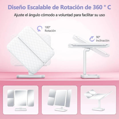 Triple Espejo con Luz LED + E-Book de 100 Tips de Maquillaje ✨