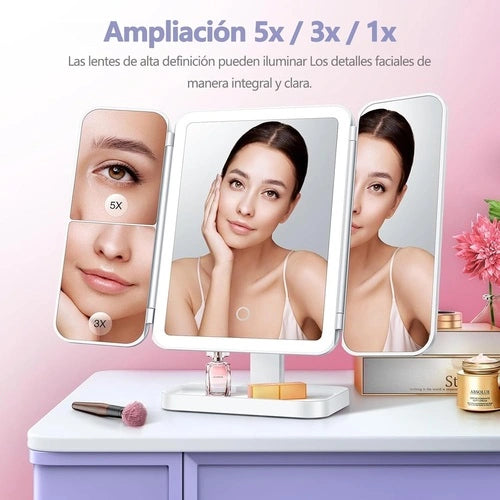 Triple Espejo con Luz LED + E-Book de 100 Tips de Maquillaje ✨