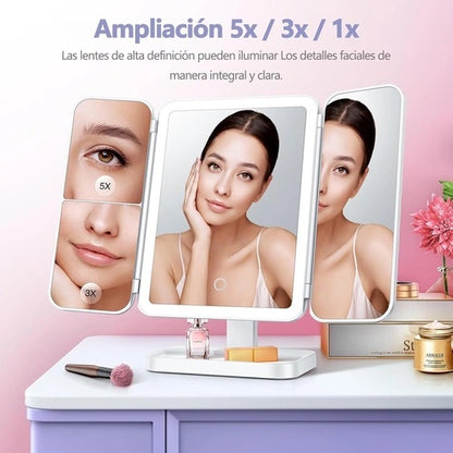 Triple Espejo con Luz LED + E-Book de 100 Tips de Maquillaje ✨