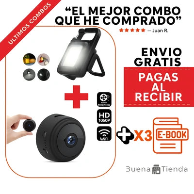 COMBO SEGURITECH: MINI CÁMARA HD+MINI LAMPARA PORTATIL