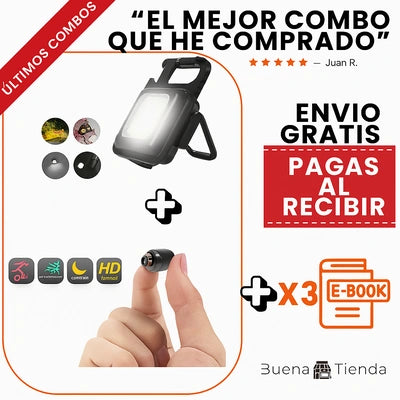 COMBO SEGURITECH: MINI CÁMARA HD+MINI LAMPARA PORTATIL PLUS