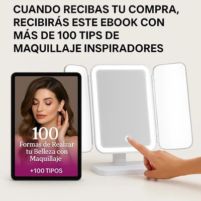 Triple Espejo con Luz LED + E-Book de 100 Tips de Maquillaje ✨