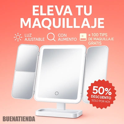 Triple Espejo con Luz LED + E-Book de 100 Tips de Maquillaje ✨
