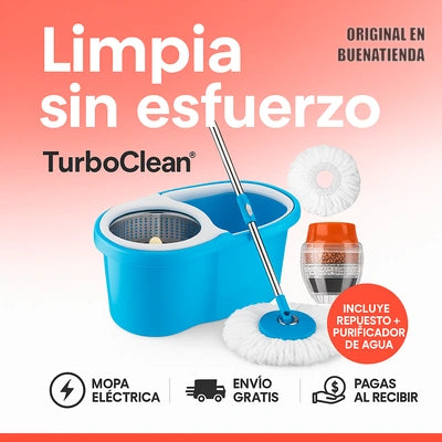 TURBOCLEAN®️|Trapero 360°+Balde Escurridor+Repuesto+Filtro Purificador de Agua