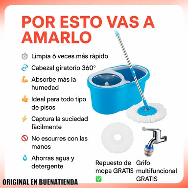 TURBOCLEAN®️|Trapero 360°+Balde Escurridor+Repuesto+Filtro Purificador de Agua