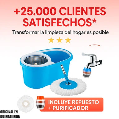TURBOCLEAN®️|Trapero 360°+Balde Escurridor+Repuesto+Filtro Purificador de Agua