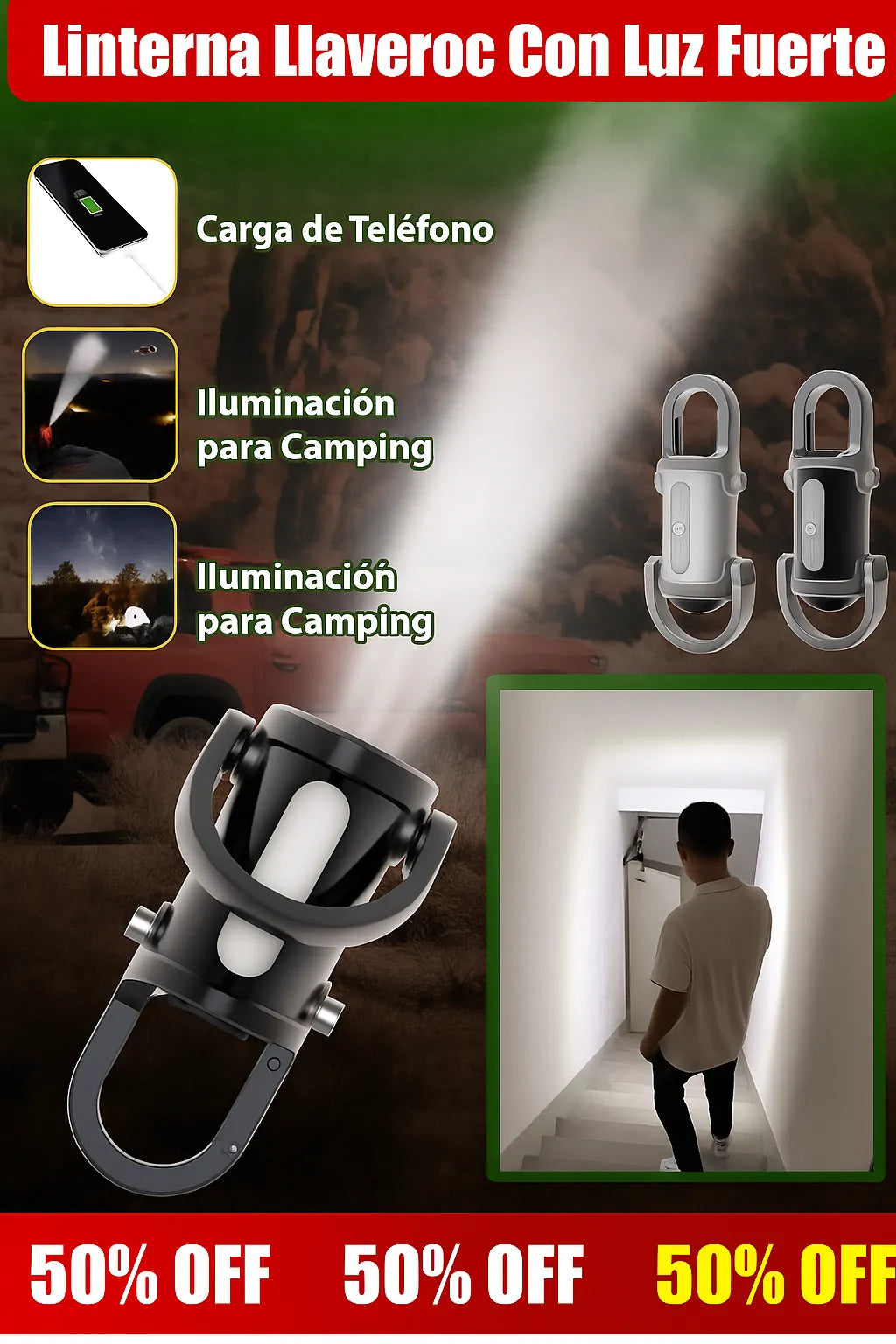 MINI LINTERNA LLAVERO POWERBANK MULTIFUNCIONAL 3 EN 1🔦