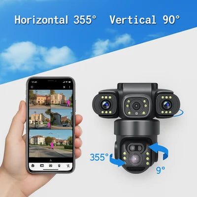 Cámara de Seguridad Inalámbrica con IA y 3 Lentes: Vigilancia Total 24/7 sin Puntos Ciegos🎥