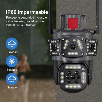 Cámara de Seguridad Inalámbrica con IA y 3 Lentes: Vigilancia Total 24/7 sin Puntos Ciegos🎥