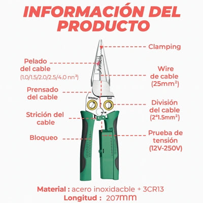 8 EN 1: TIJERAS PELACABLES MULTIFUNCIONALES CON PRUEBA ELECTRICA