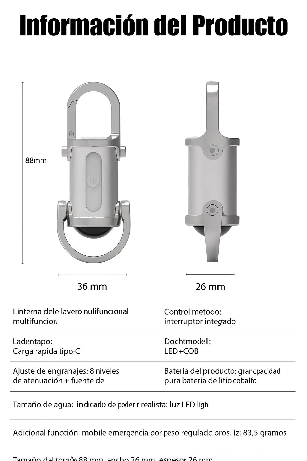 MINI LINTERNA LLAVERO POWERBANK MULTIFUNCIONAL 3 EN 1🔦