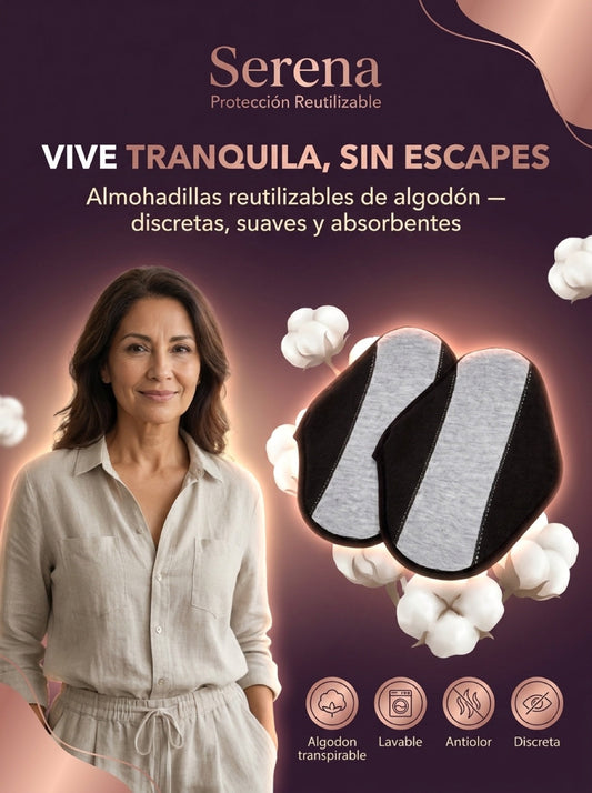 Serena — Almohadillas Reutilizables para Incontinencia (Algodón Lavable)