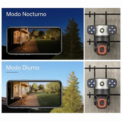 Cámara de Seguridad Inalámbrica con IA y 3 Lentes: Vigilancia Total 24/7 sin Puntos Ciegos🎥